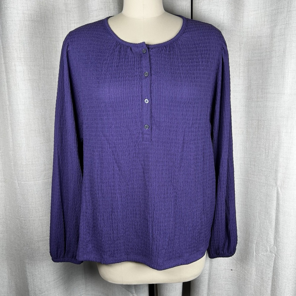 NEW! Loft Women's XXL Plus Purple Textured‎ Gauzy Relaxed Henley Top Blouse